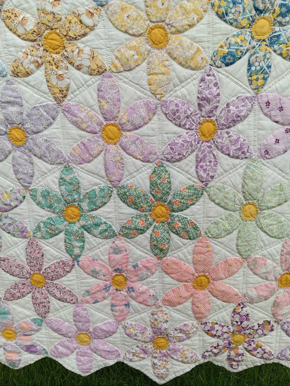 Handmade Floral Patchwork Quilt in Pastel Colors